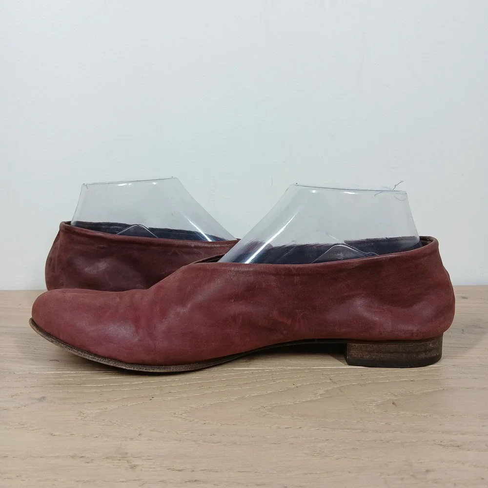 Coclico Flats Womens 9 Burgundy Leather Asymmetrical Slip On Ballet Artisan